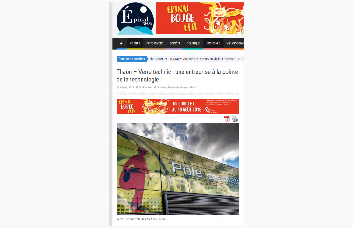 Article sur VERRE TECHNIC dans Epinal INFOS